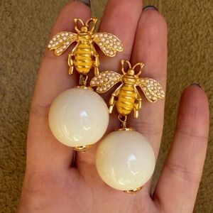 Gold Bee Pearl Drop Earrings | Honey Bee Style